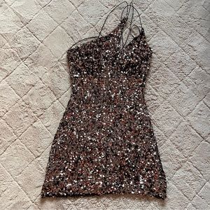 ASTR The Label Sequin Asymmetrical Party Mini Dress Women’s Size S